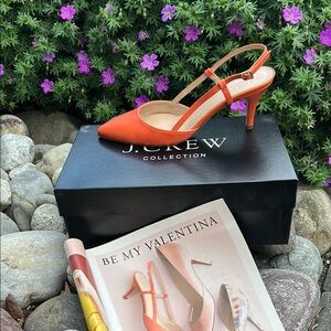 NIB J. Crew Mango Italian Leather Valentina Women's Orange Slingback Heels